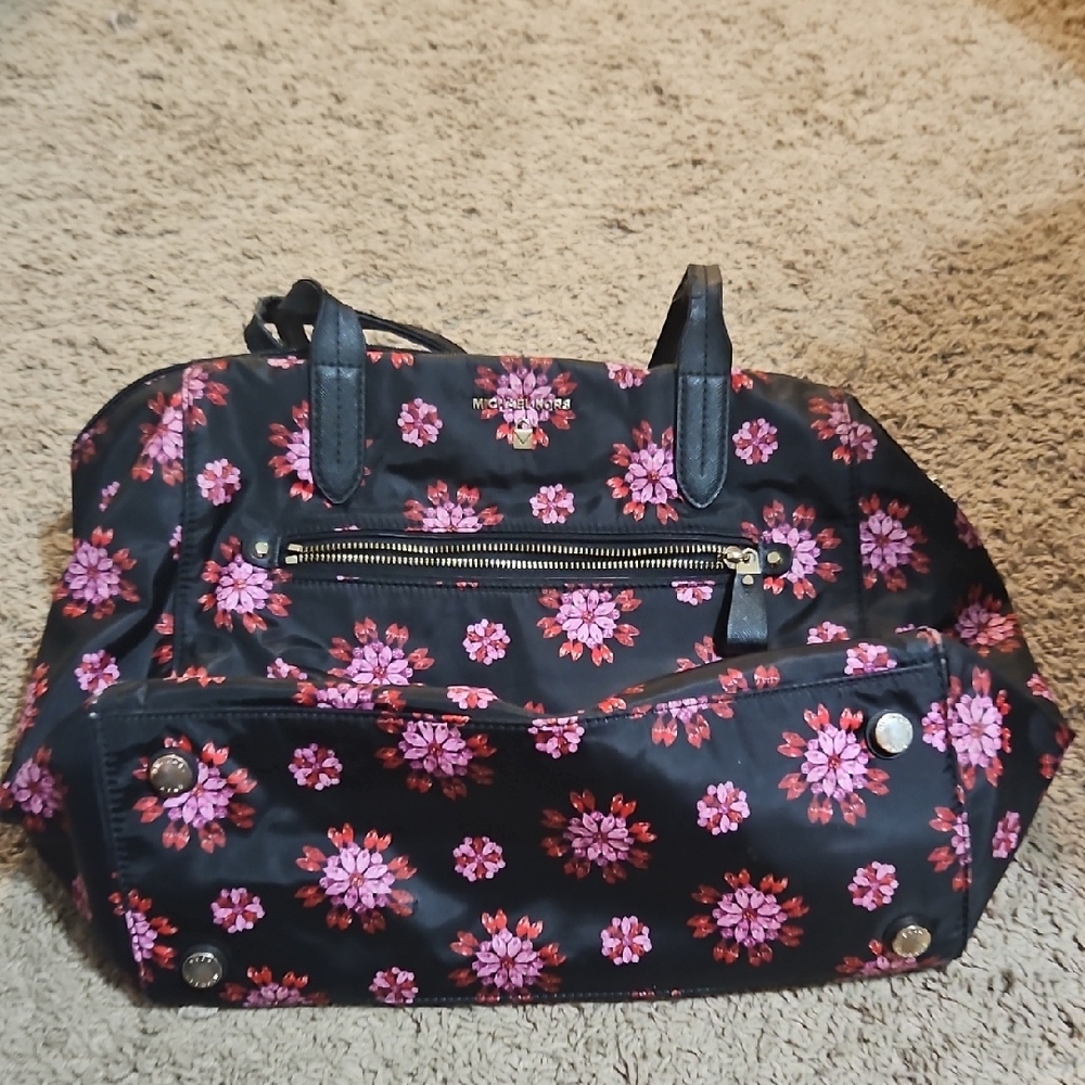 Michael Kors Black and Pink Floral Tote